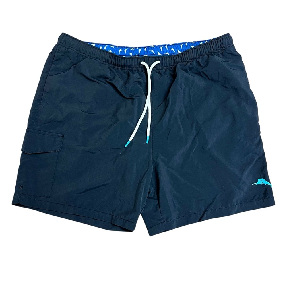 TOMMY BAHAMA Black Swim Shorts‎ Trunks Sz XL Cargo Pocket Vacation Board Fishing